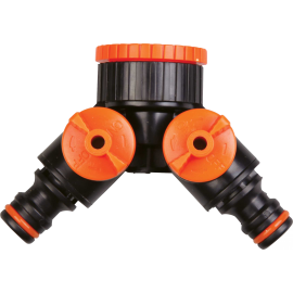 AP 1019 Адаптер-тройник с двумя кранами с внутр. резьбой 1" и редуктором 3/4" – 1" 